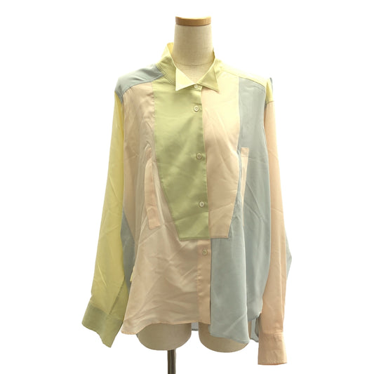 [Good Condition] LOEWE | Asymmetrical Patchwork Silk Shirt | Silk Overshirt Blouse | S | Multicolor | Women's