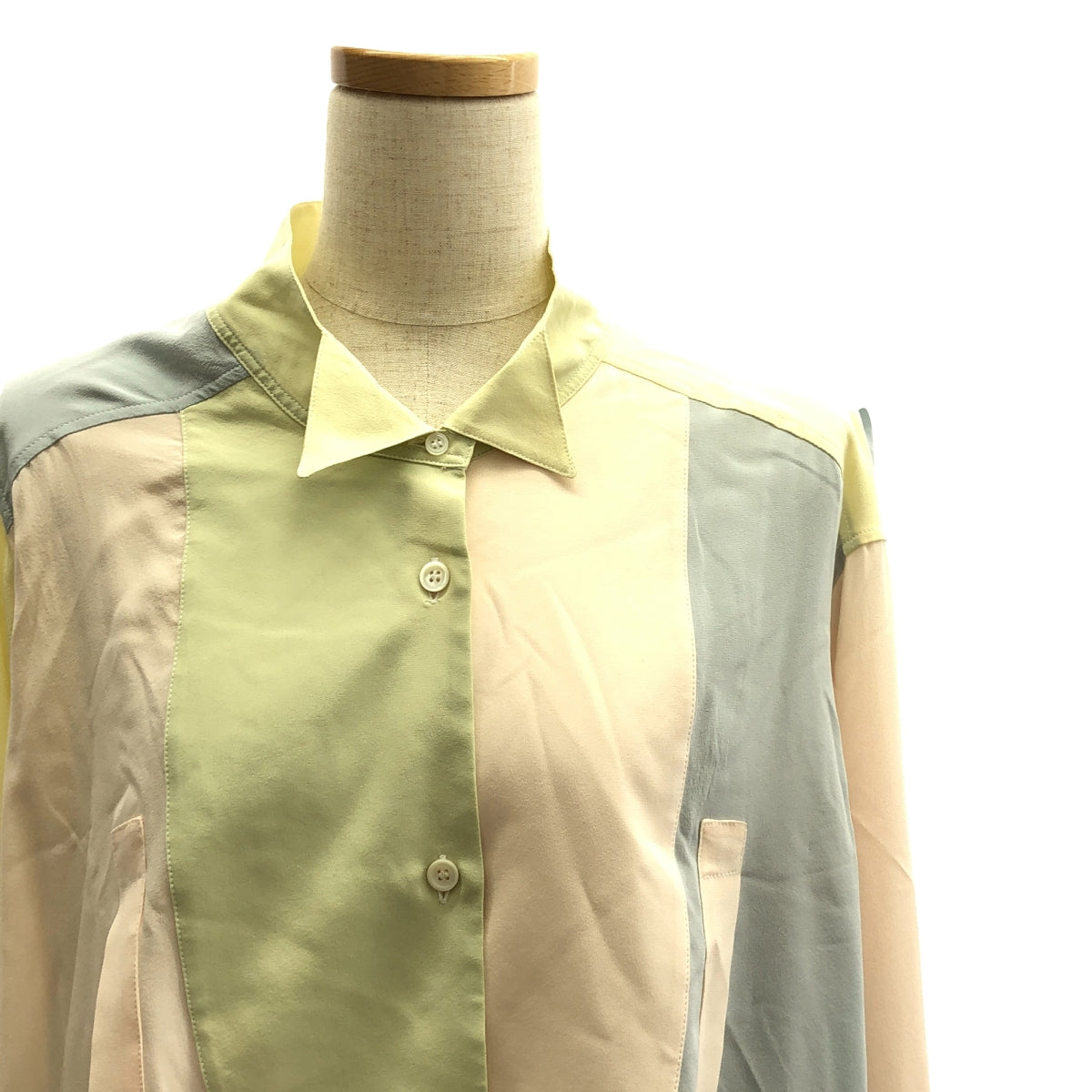 [狀況良好] LOEWE |不對稱拼布絲質襯衫 |真絲外套襯衫 | S |多色 |女性的