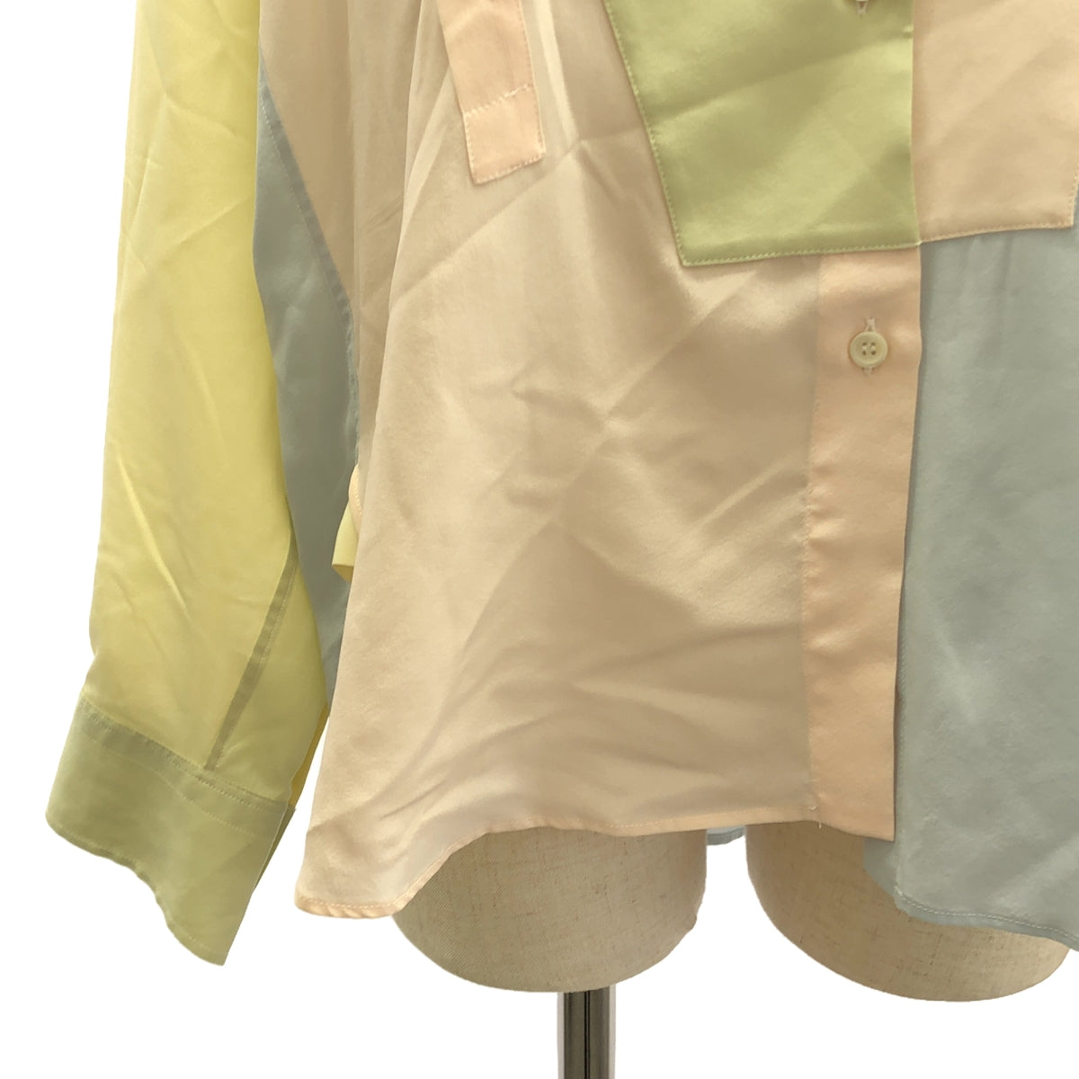 [狀況良好] LOEWE |不對稱拼布絲質襯衫 |真絲外套襯衫 | S |多色 |女性的