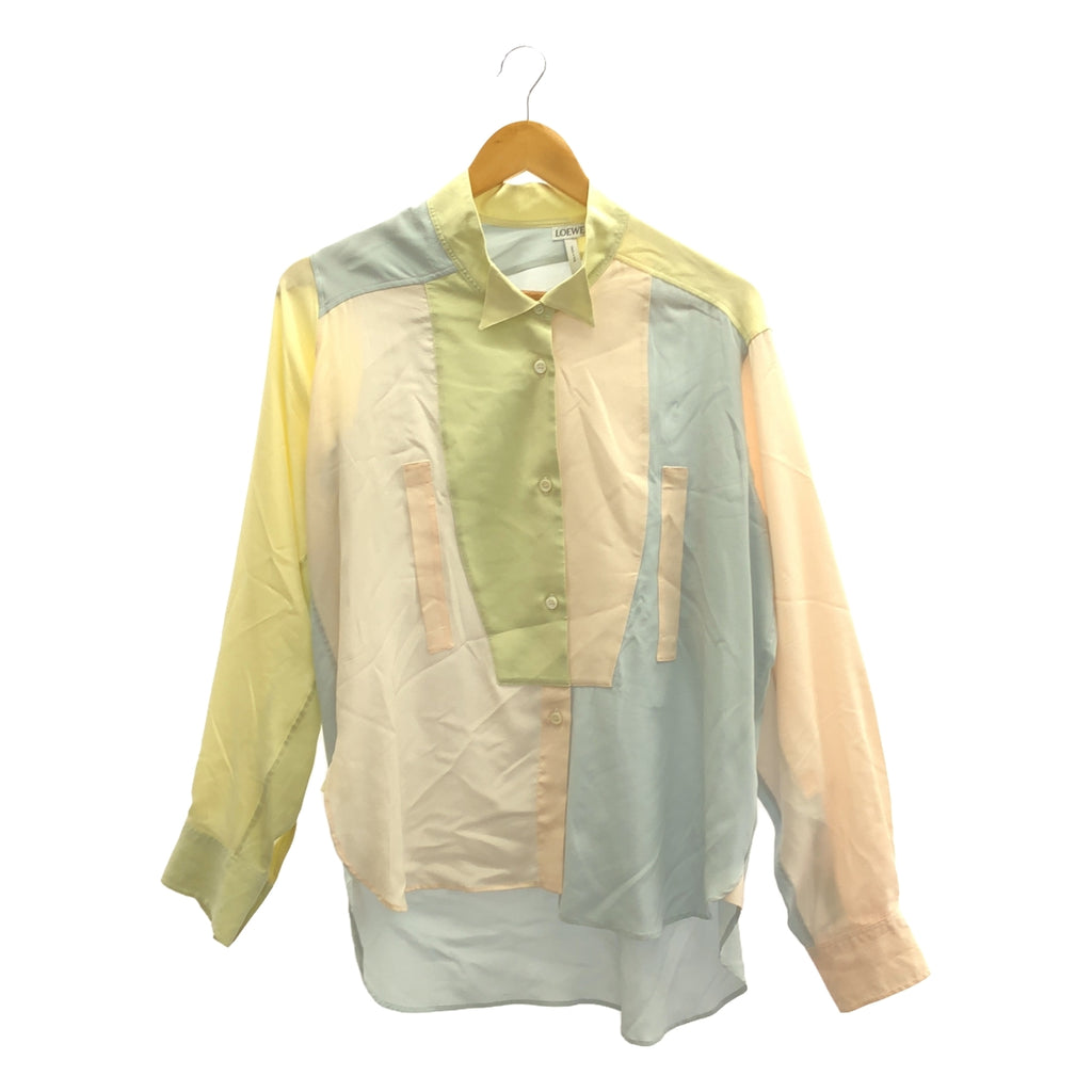 [狀況良好] LOEWE |不對稱拼布絲質襯衫 |真絲外套襯衫 | S |多色 |女性的