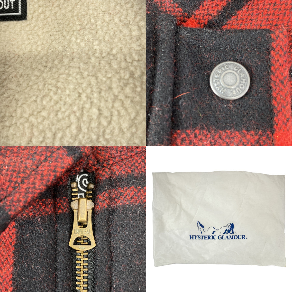【미품】 HYSTERIC GLAMOUR / 히스테릭 글래머 | HYS ROCK / 걸 패치 지퍼 업 재킷 / 안감 보아 | L | 레드 / 블랙 |