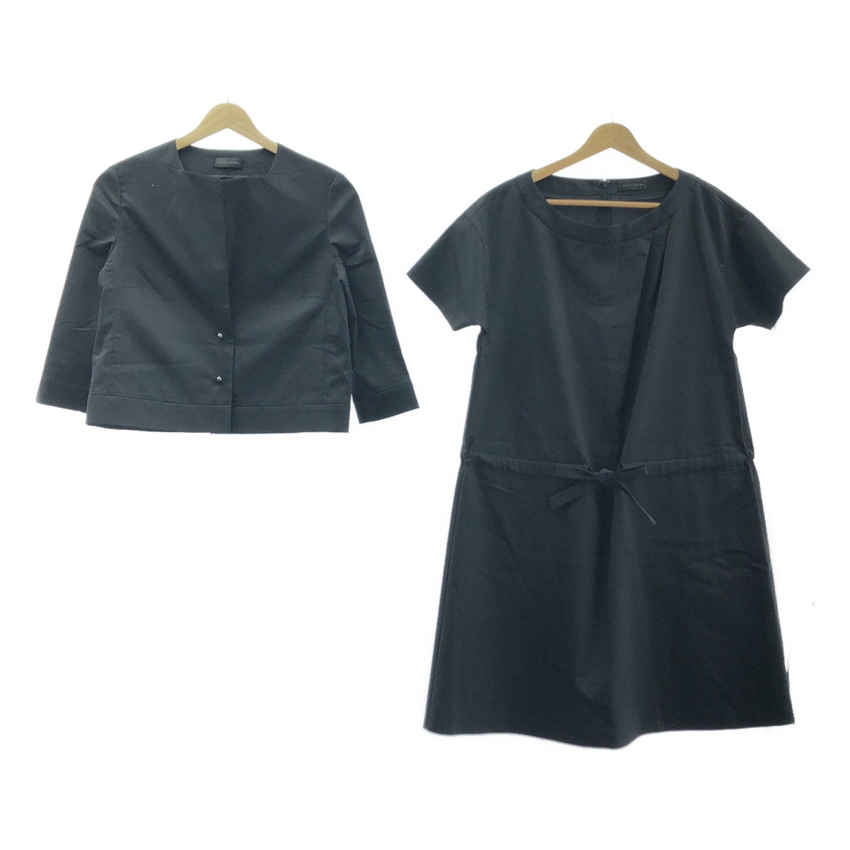 【美品】  ANTEPRIMA / アンテプリマ | セットアップ コットン シングルジャケット / ドローストリング ワンピース | 38 | ブラック | レディース