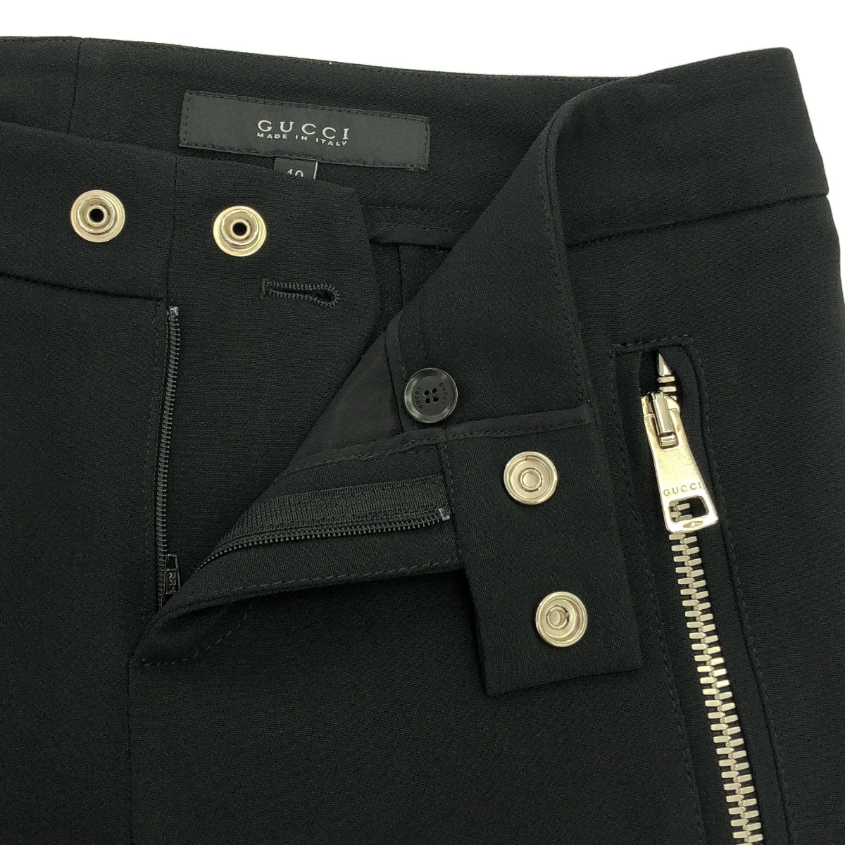 【미품】 GUCCI / 구찌 | 아세테이트 더블 Zip 포켓 슬릿 슬랙스 팬츠 | 40 | 블랙 | 여성