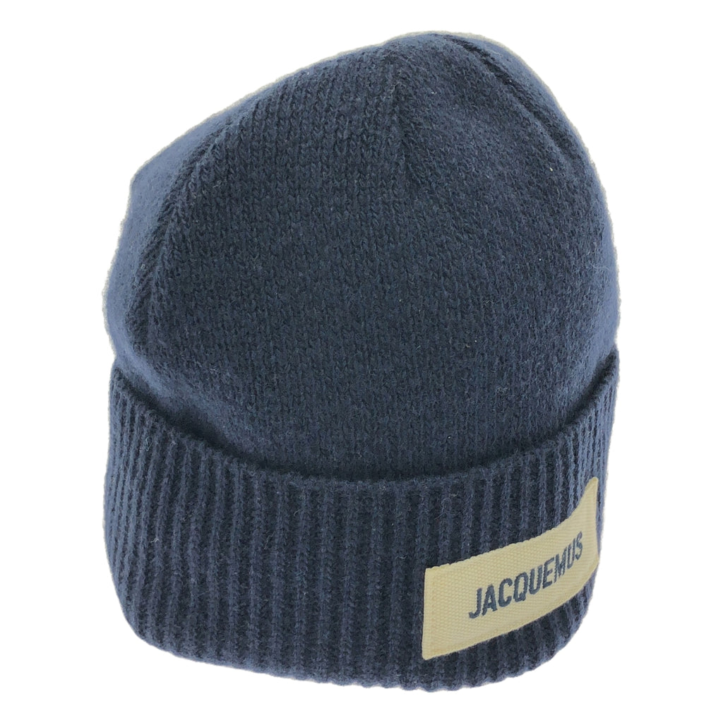【美品】  JACQUEMUS / ジャックムス | 2023AW | LE BONNET GROSGRAIN LOGO BEANIE ロゴ ビーニー | OS | ネイビー | レディース