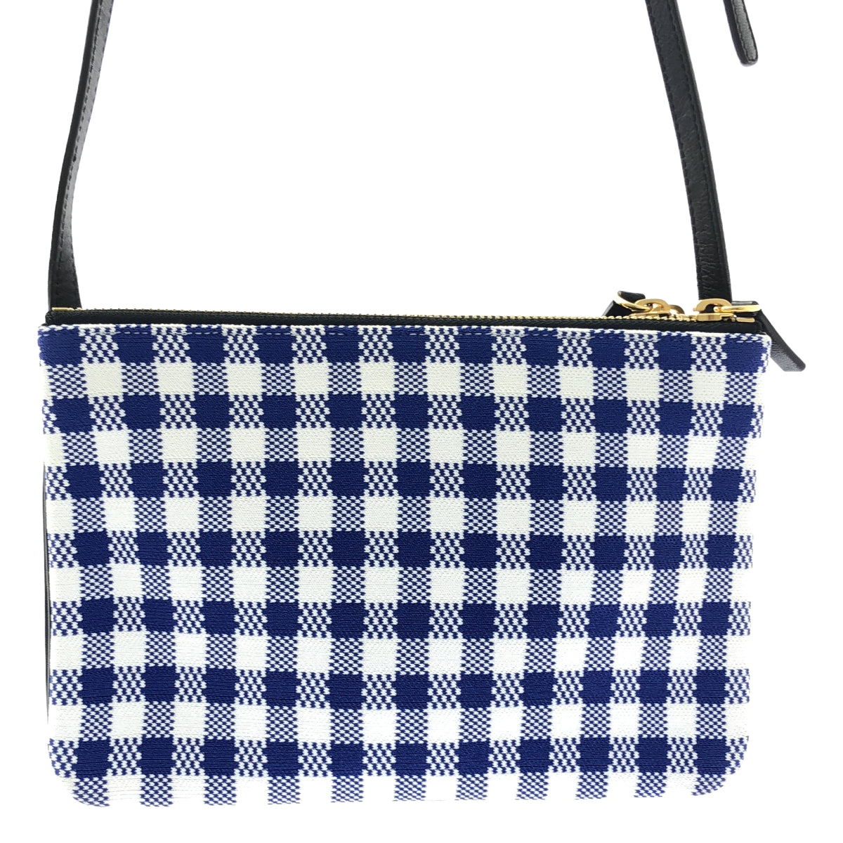 [類似新品] CELINE | Phoebe Trio 針織與皮革格紋肩背包 | 鈷藍色/藍色/白色 | 女款