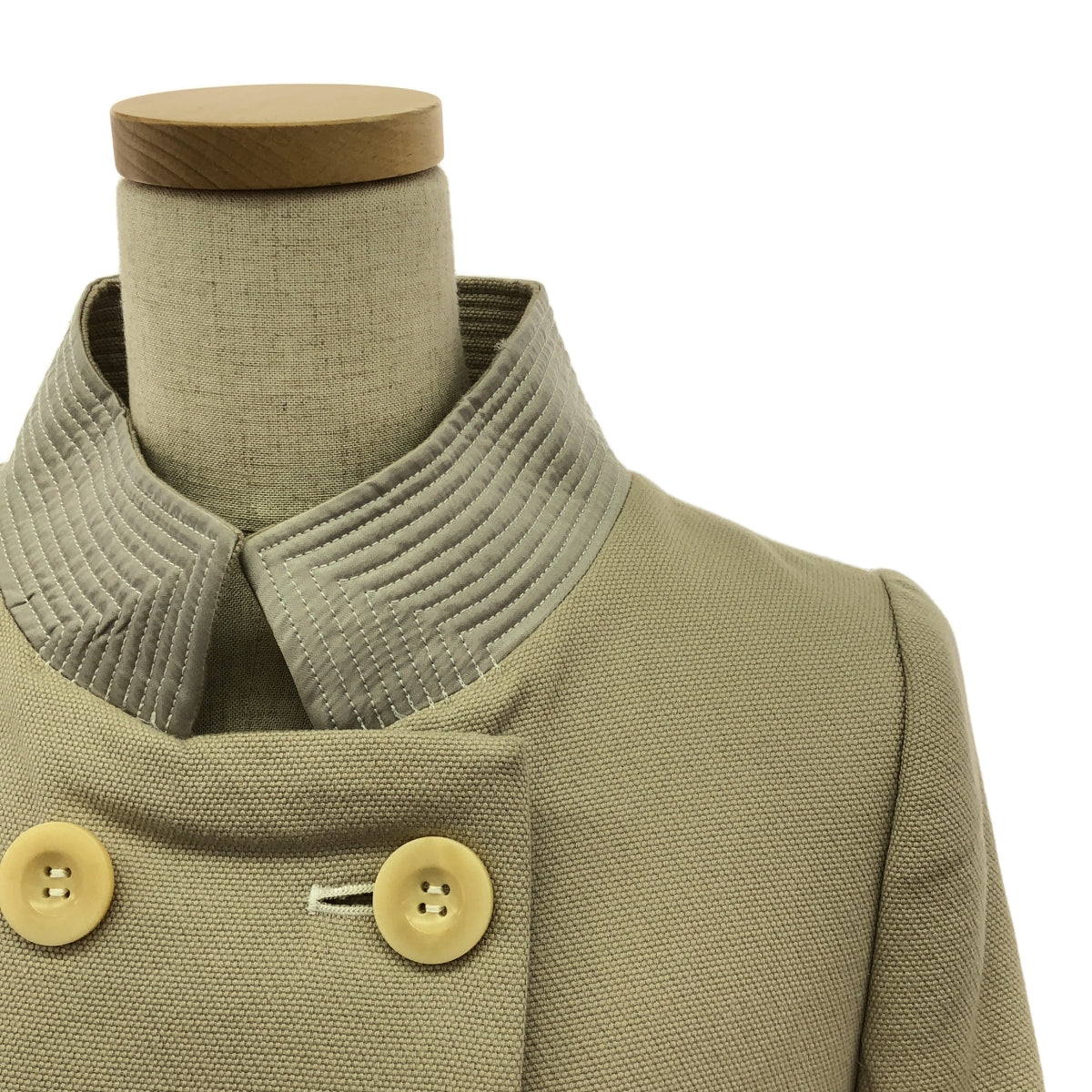 【美品】  sacai / サカイ | フリルスリーブ切替ノーカラーダブルコート | 2 | ベージュ | レディース