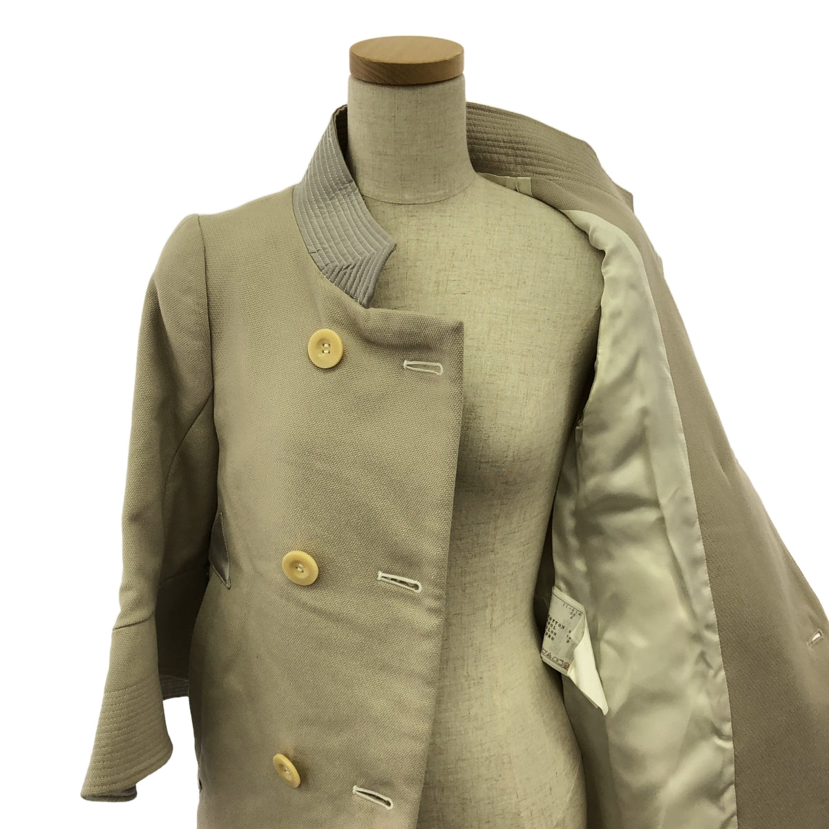 [狀況良好] sacai | 荷葉邊袖無領雙層大衣 | 2 | 米色 | 女款