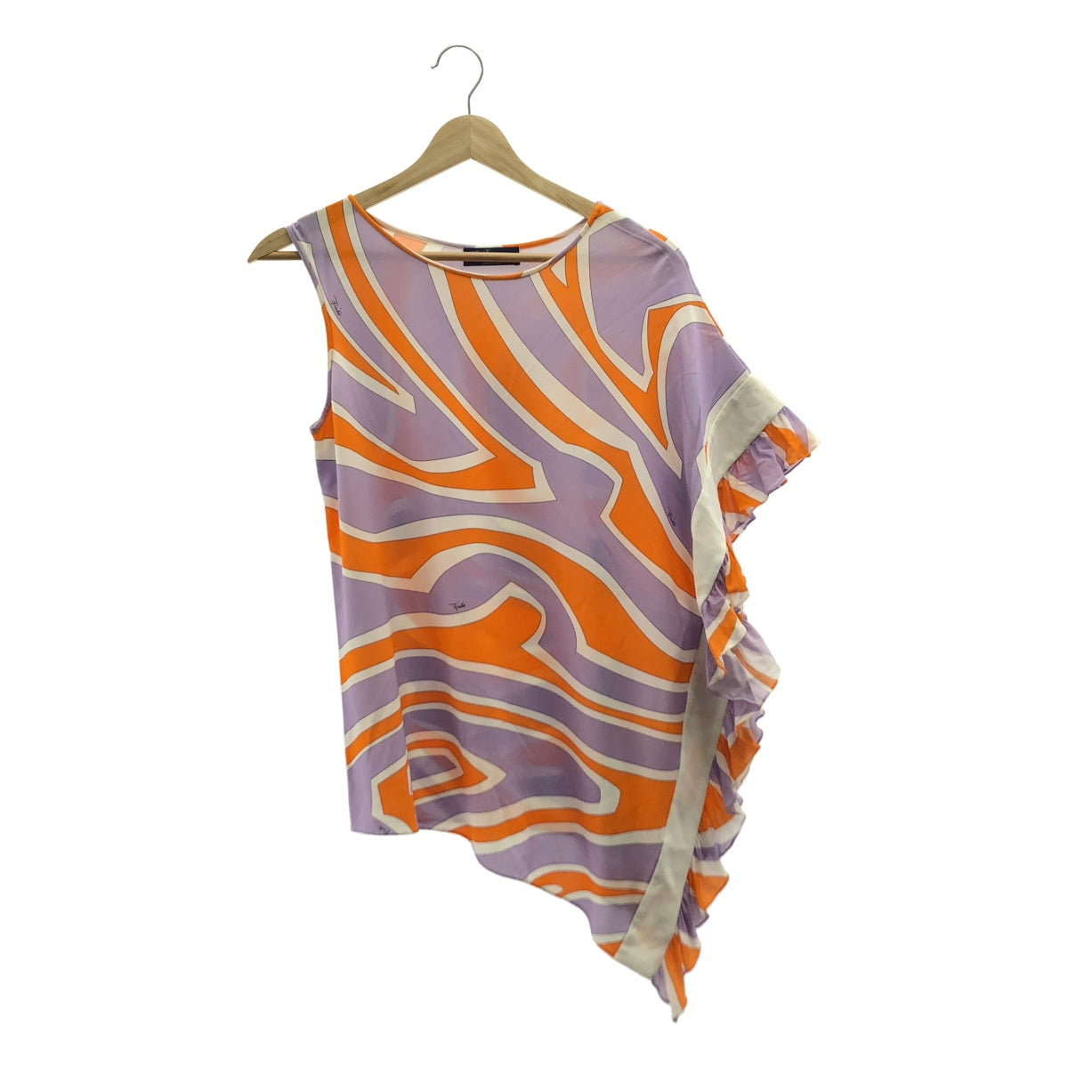 EMILIO PUCCI | 人造絲全印花不對稱荷葉邊襯衫 | 尺寸 36 | 女款