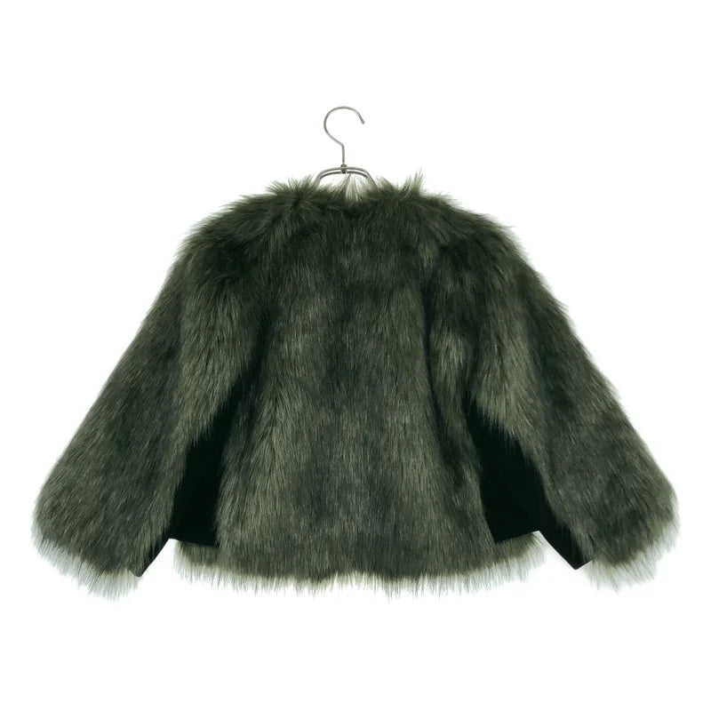 DRIES VAN NOTEN / Dries Van Noten | 絲絨拼接無領毛皮外套 | extra small | 女士