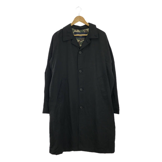 【美品】  COMME des GARCONS HOMME / コムデギャルソンオム | 2023SS | リネン ナイロン パッカリング ステンカラーコート | M | ブラック | メンズ