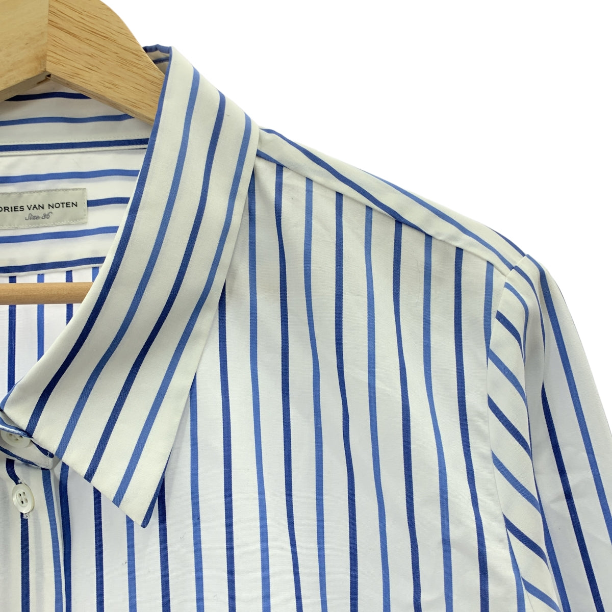 DRIES VAN NOTEN / ドリスヴァンノッテン | コットン ストライプ ビッグカラー シャツ ブラウス | 36 | レディース