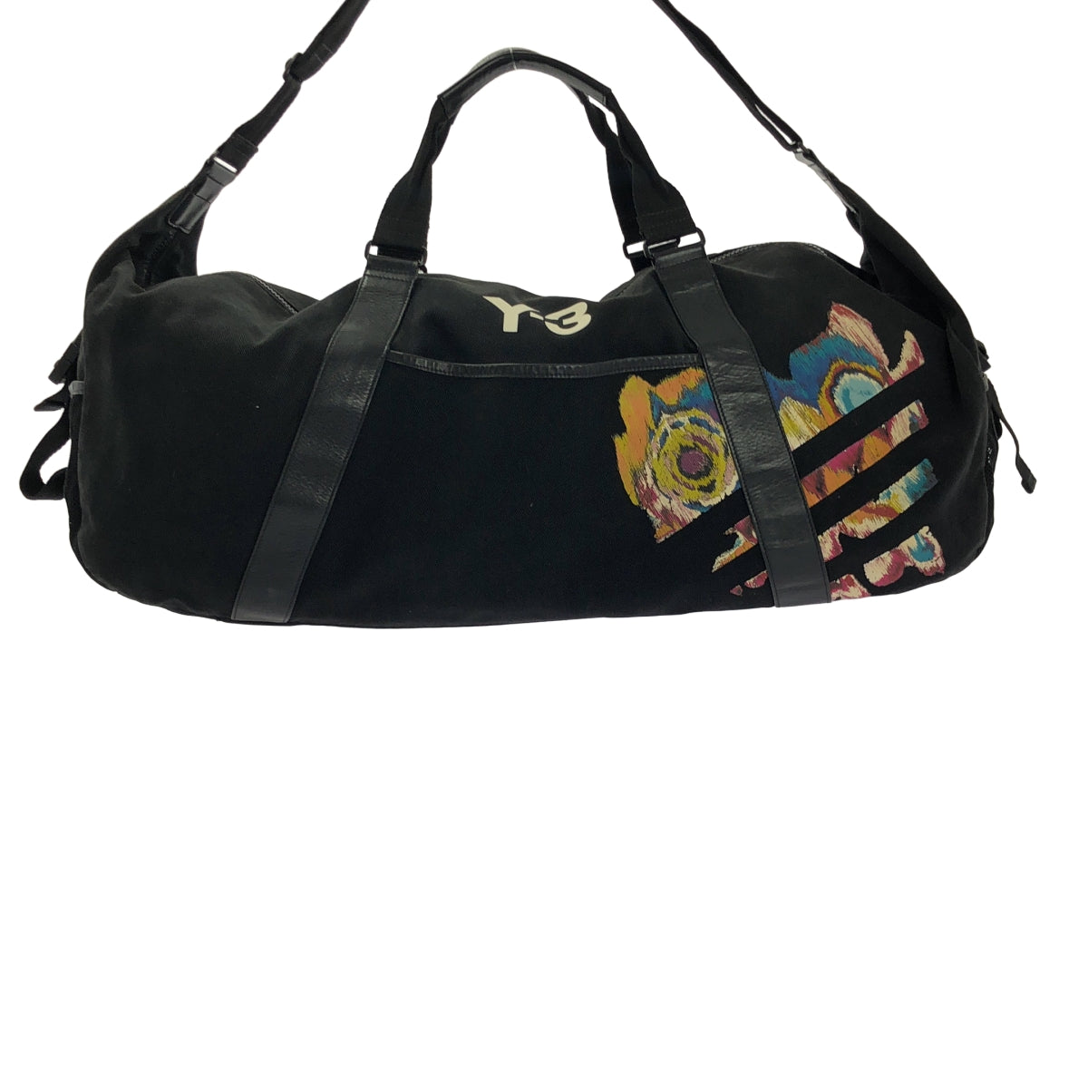 Y-3 / ワイスリー | 2way ショルダー付き レザー切替 キャンバス ロゴ ボストンバッグ | ブラック | メンズ