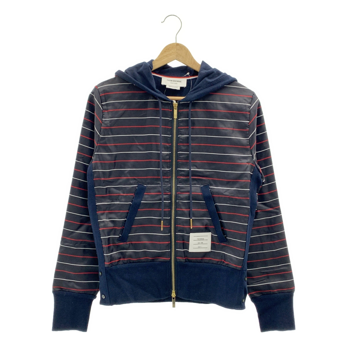 THOM BROWNE / トムブラウン | ナイロン スウェット ボーダー ジップアップ パーカー | 0 | メンズ