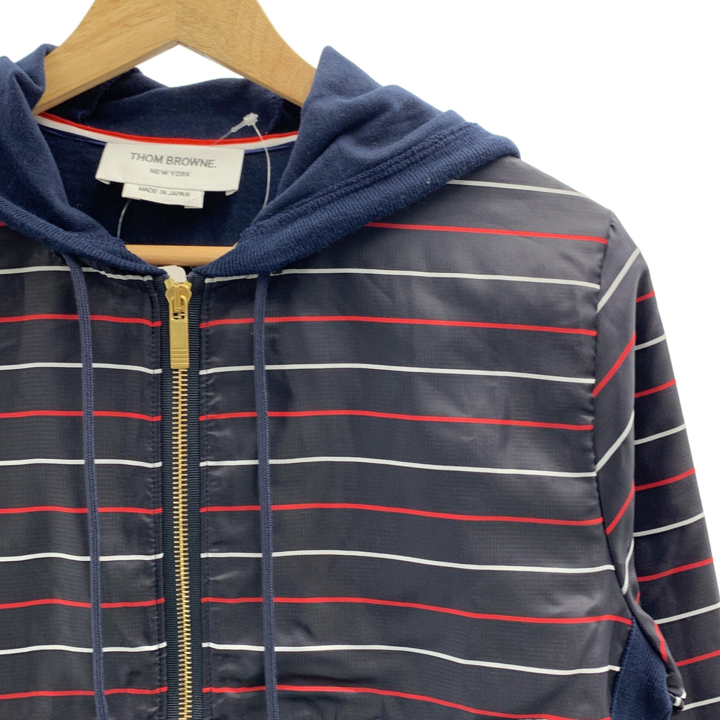 THOM BROWNE / トムブラウン | ナイロン スウェット ボーダー ジップアップ パーカー | 0 | メンズ