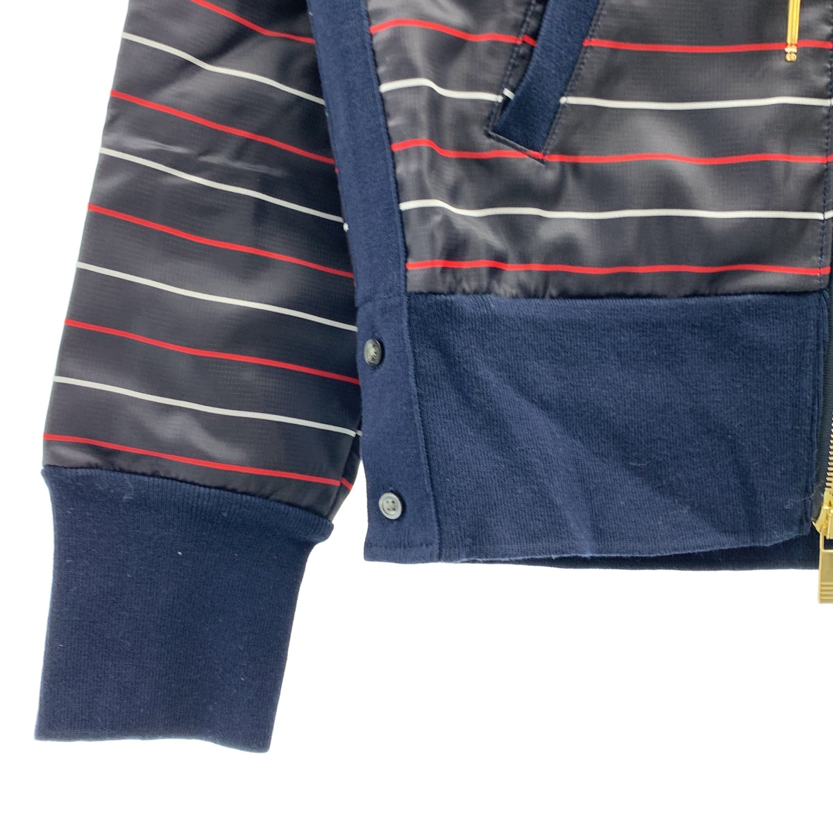 THOM BROWNE / トムブラウン | ナイロン スウェット ボーダー ジップアップ パーカー | 0 | メンズ
