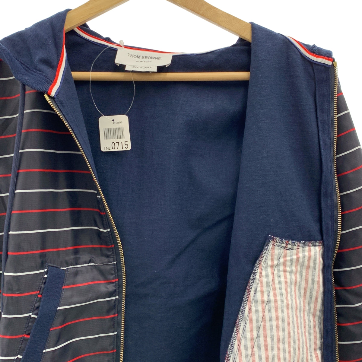 THOM BROWNE / トムブラウン | ナイロン スウェット ボーダー ジップアップ パーカー | 0 | メンズ