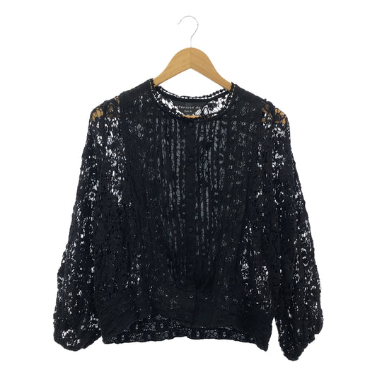 [Beautiful] e'ternite' de Soi-e | Crochet lace no-collar open blouse | 1 | Black | Women's