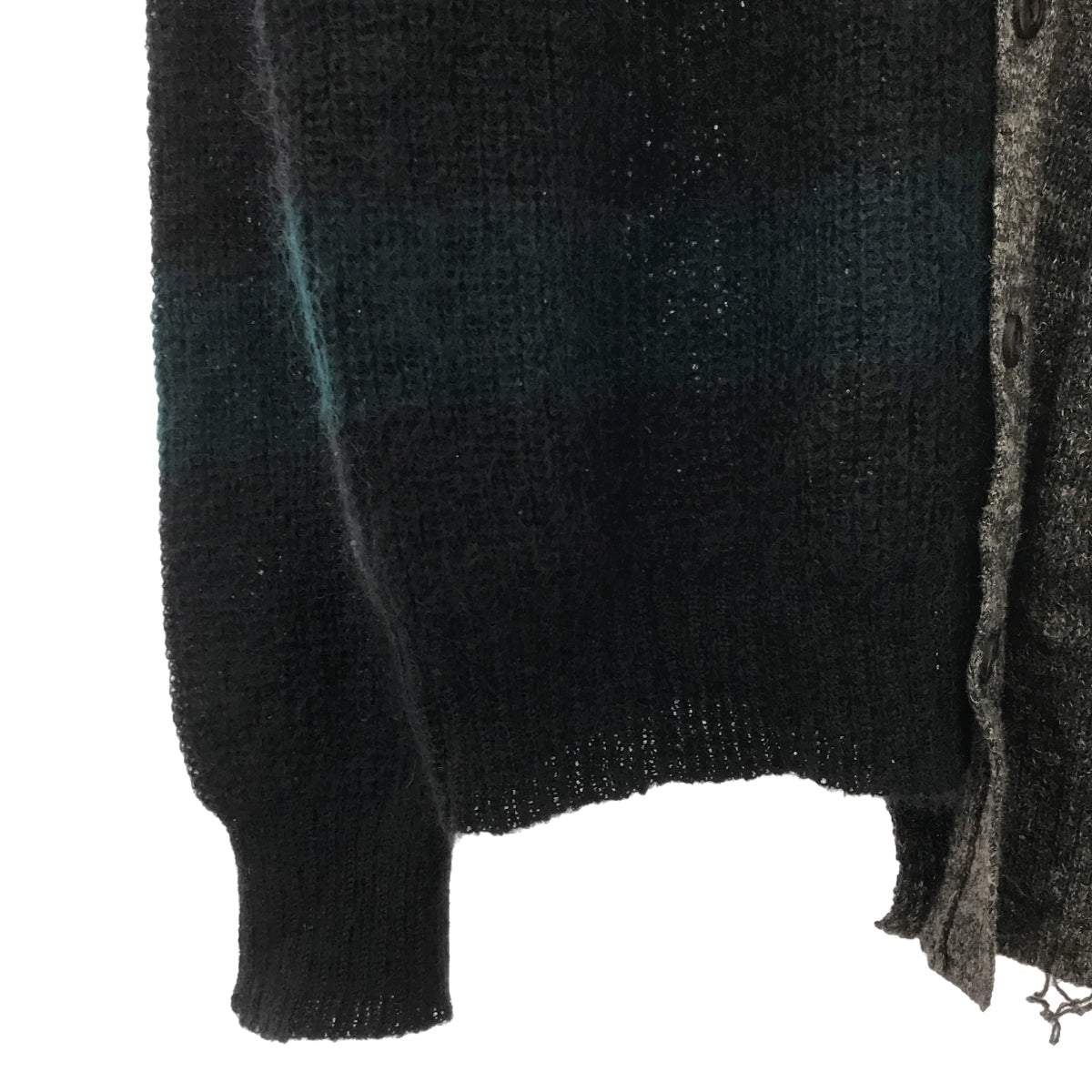 MIHARA YASUHIRO / MIHARA YASUHIRO | Bordered distressed asymmetrical V-neck knit cardigan |