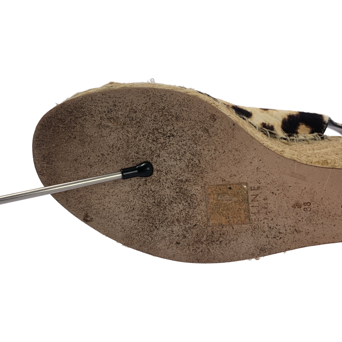 CELINE / 셀린느 | 레오파드 무늬 하라코 센터 지퍼 웨지 솔 샌들 | 38 | 베이지 / 브라운 | 여성