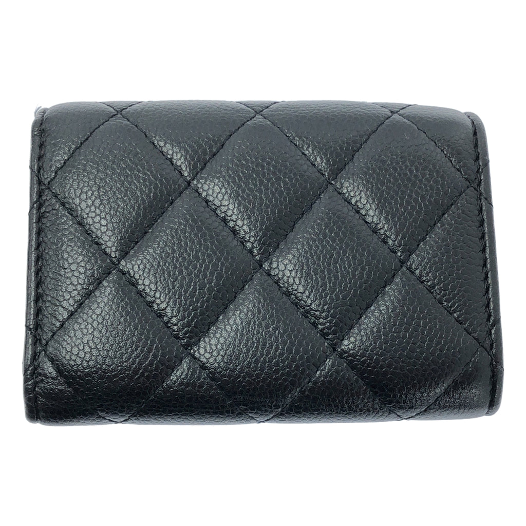 【美品】  CHANEL / シャネル | マトラッセ ココマーク キャビアスキン コンパクトウォレット 3つ折り財布 | ブラック | レディース