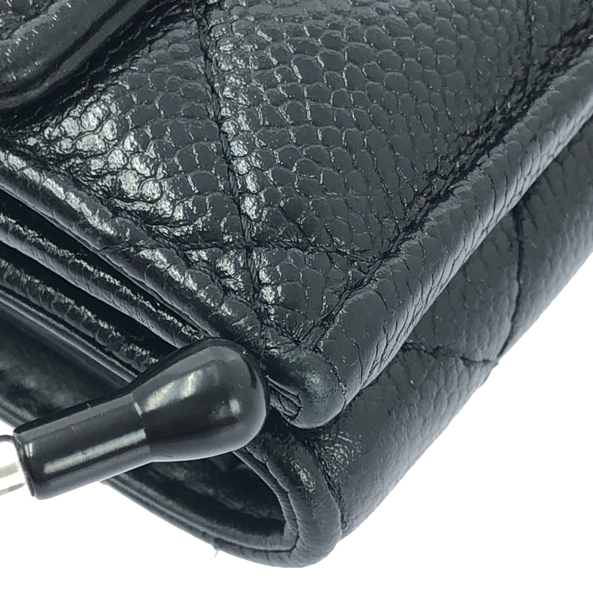 【美品】  CHANEL / シャネル | マトラッセ ココマーク キャビアスキン コンパクトウォレット 3つ折り財布 | ブラック | レディース