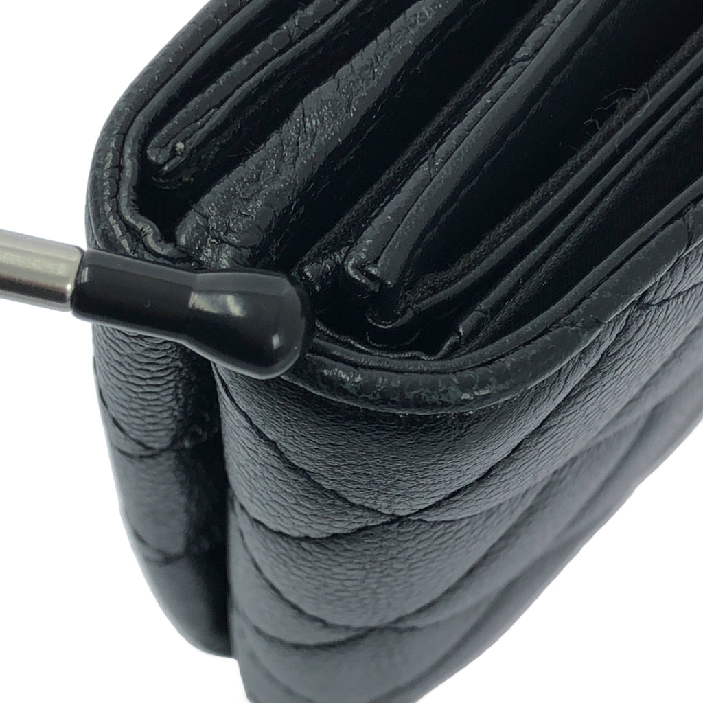 【美品】  CHANEL / シャネル | マトラッセ ココマーク キャビアスキン コンパクトウォレット 3つ折り財布 | ブラック | レディース