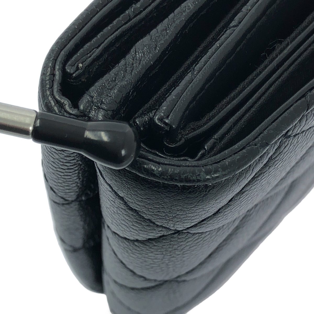 【美品】  CHANEL / シャネル | マトラッセ ココマーク キャビアスキン コンパクトウォレット 3つ折り財布 | ブラック | レディース