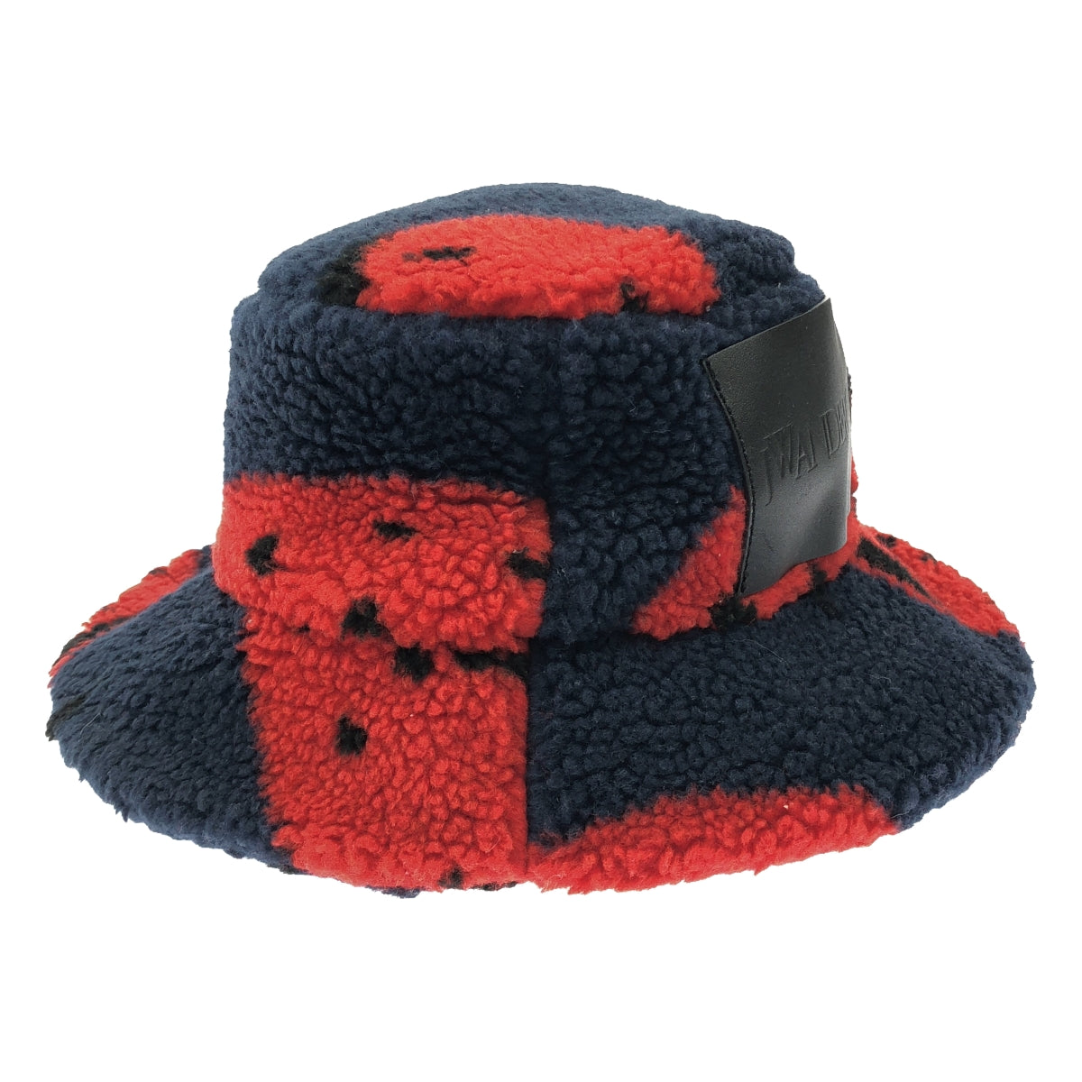 【美品】  JW Anderson / ジェイダブルアンダーソン | レザーロゴパッチ ストロベリープリント ボア バケットハット 帽子 / ユニセックス | 56 | ネイビー/レッド | レディース