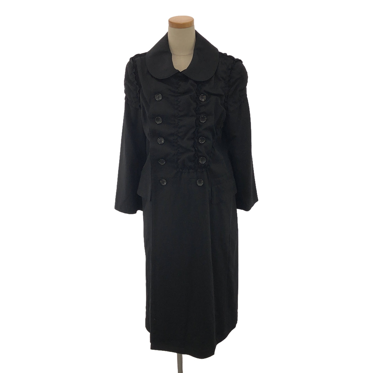 COMME des GARCONS / 컴데 갤슨 | 2010AW | 라운드 컬러 개더 더블 코트 | S | 블랙 | 여성
