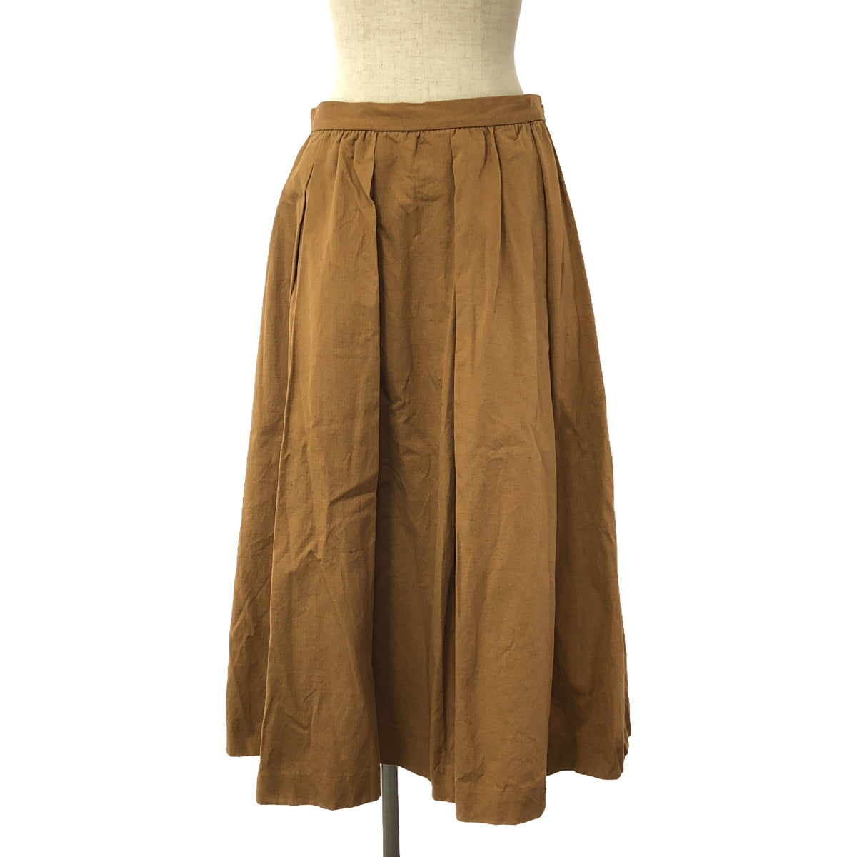 [Good Condition] YAECA WRITE | Lined Cotton Linen Voluminous Tuck Gathered Skirt | M | Brown | Women's