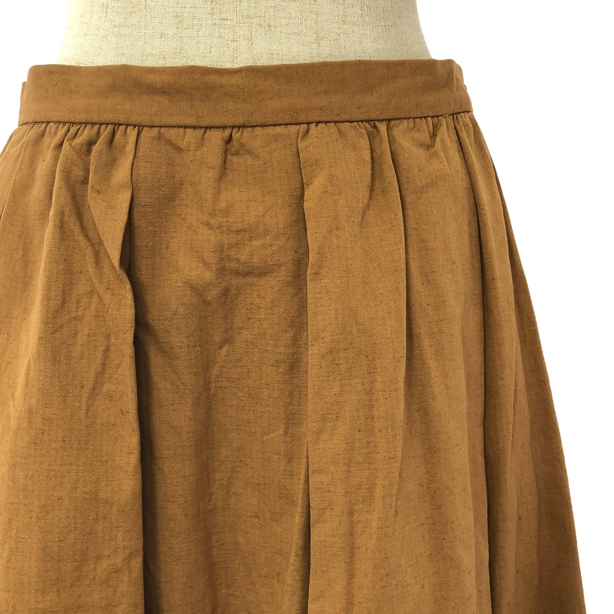 [Good Condition] YAECA WRITE | Lined Cotton Linen Voluminous Tuck Gathered Skirt | M | Brown | Women's