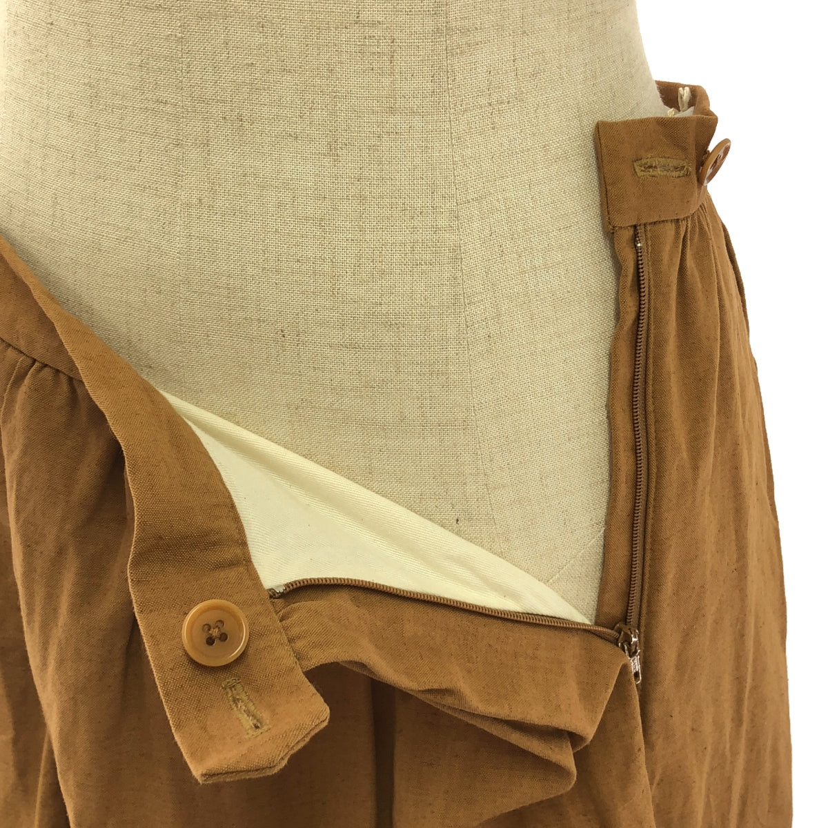 [Good Condition] YAECA WRITE | Lined Cotton Linen Voluminous Tuck Gathered Skirt | M | Brown | Women's