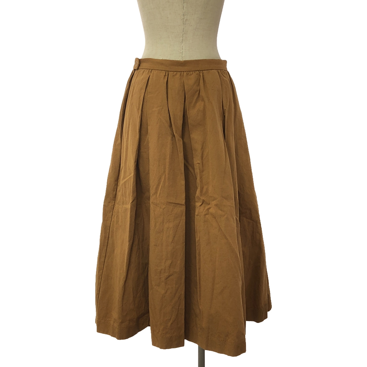 [Good Condition] YAECA WRITE | Lined Cotton Linen Voluminous Tuck Gathered Skirt | M | Brown | Women's