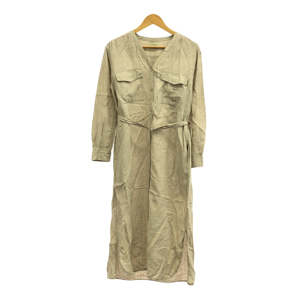 聯合箭隊 |亞麻雙口袋腰帶襯衫裙 | 36 |米色 |女性的