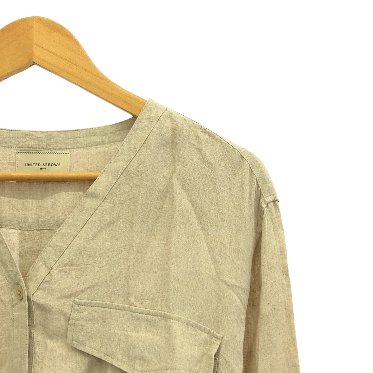 聯合箭隊 |亞麻雙口袋腰帶襯衫裙 | 36 |米色 |女性的