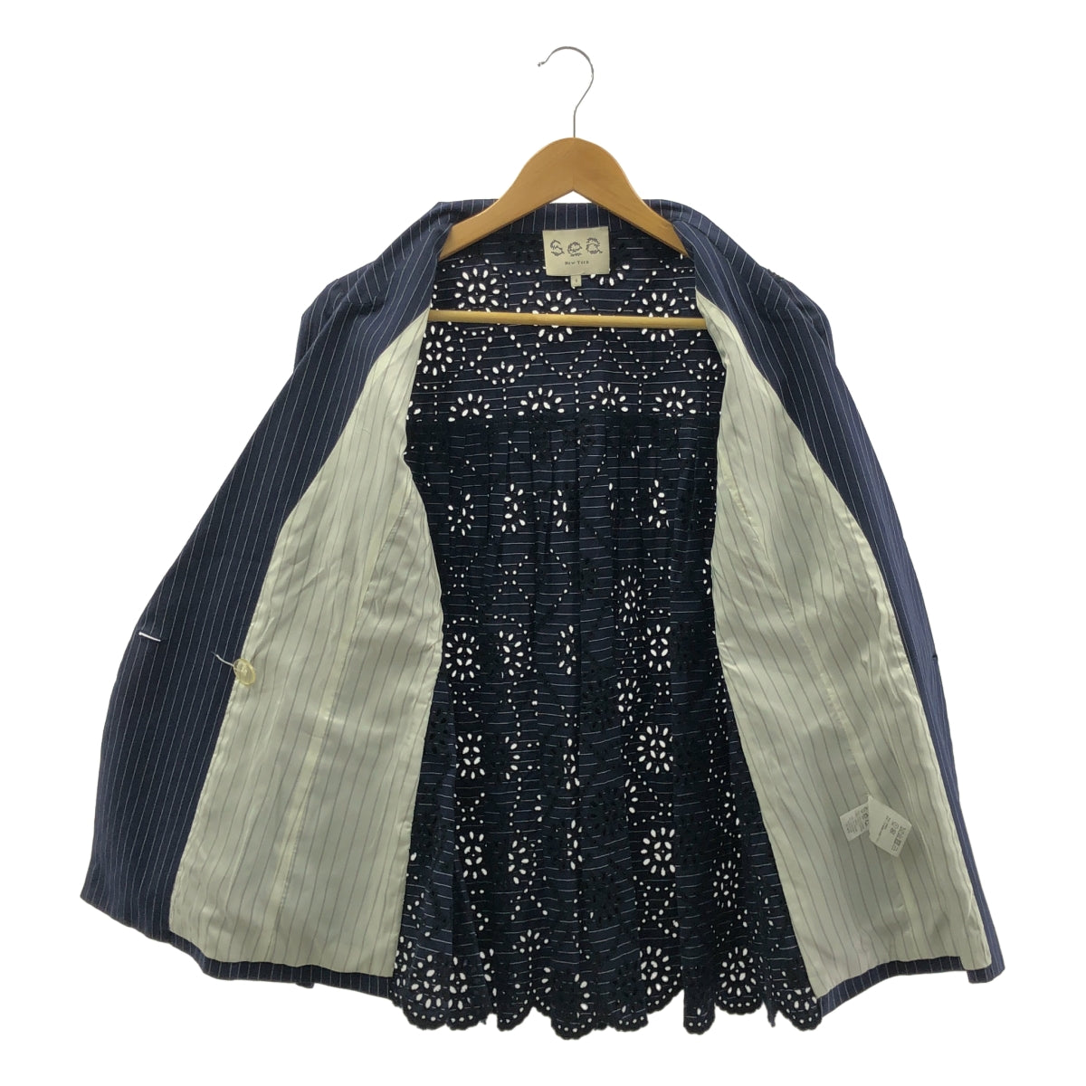 SEA / 씨 | 펀칭 레이스 더블 브레스트 오버 재킷 | S | 네이비 | 여성