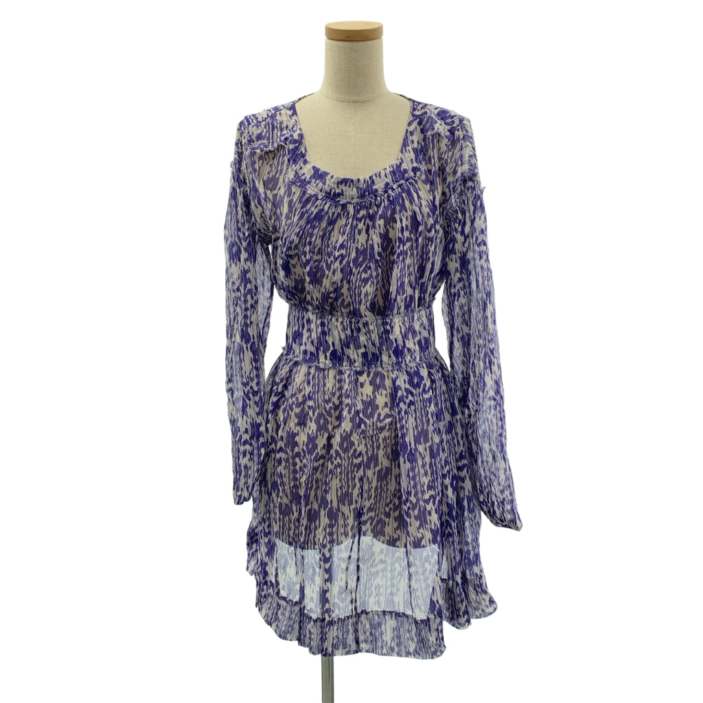 ISABEL MARANT ETOILE / イザベルマランエトワール | 総柄 シルク ギャザー プルオーバーワンピース | 0 | ブルー/ライトパープル | レディース