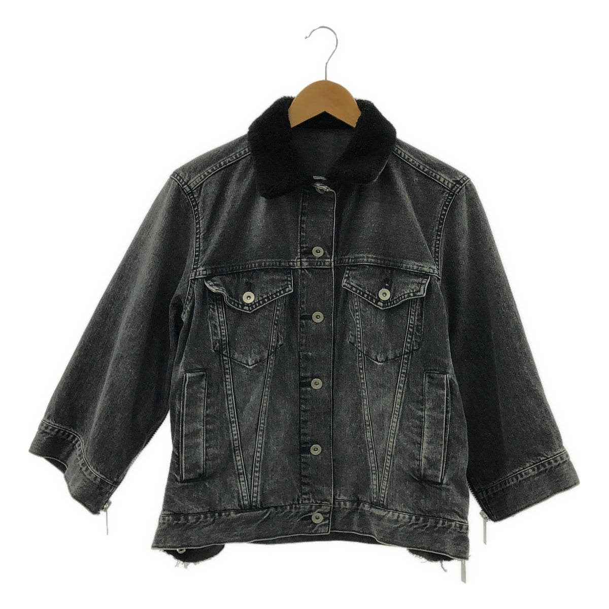 sacai | 蟒蛇領側拉鍊開衩黑色牛仔外套 | 尺寸 2 | 女款