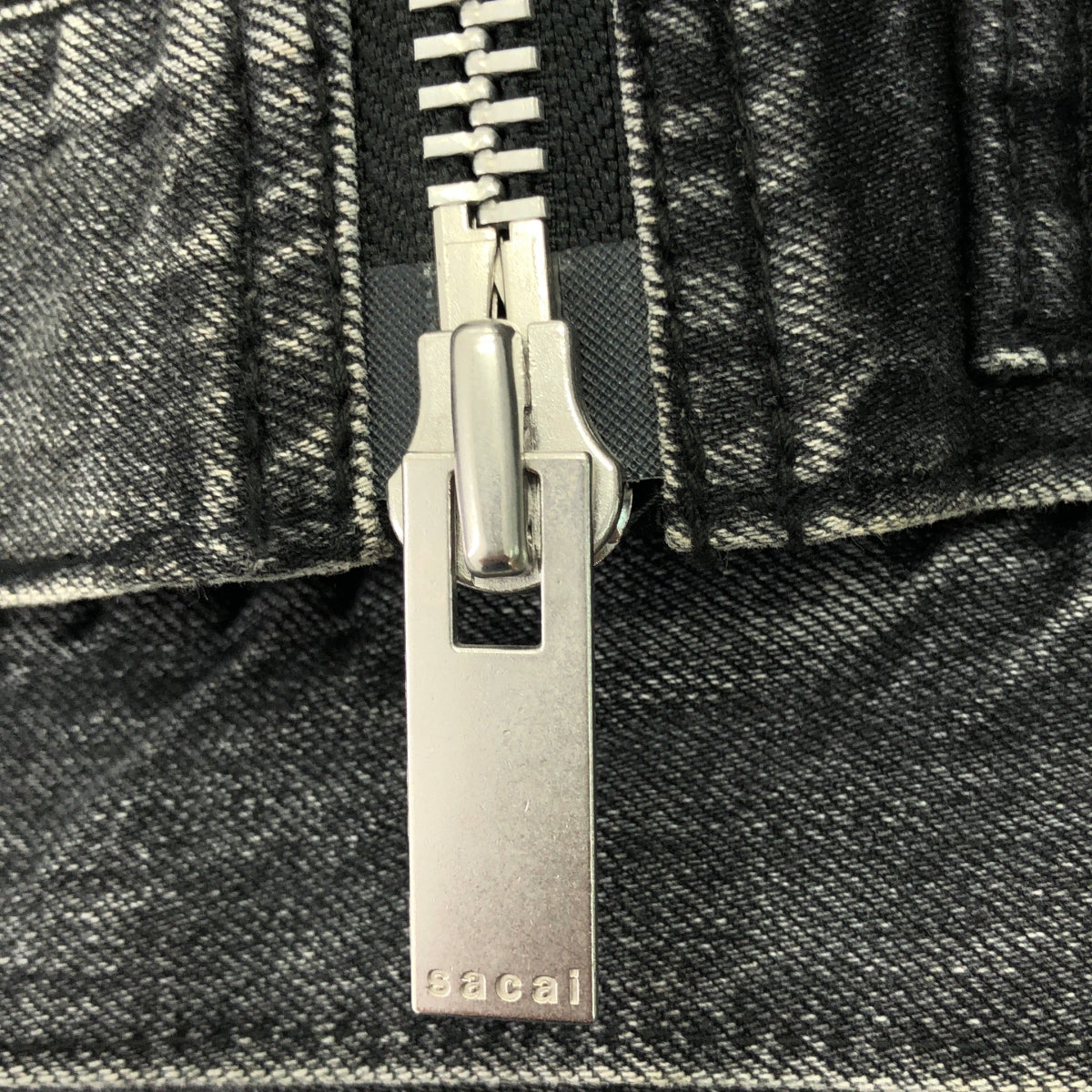 sacai / サカイ | ボアカラー サイドジップスリット ブラックデニム ジャケット | 2 | チャコールグレー | レディース