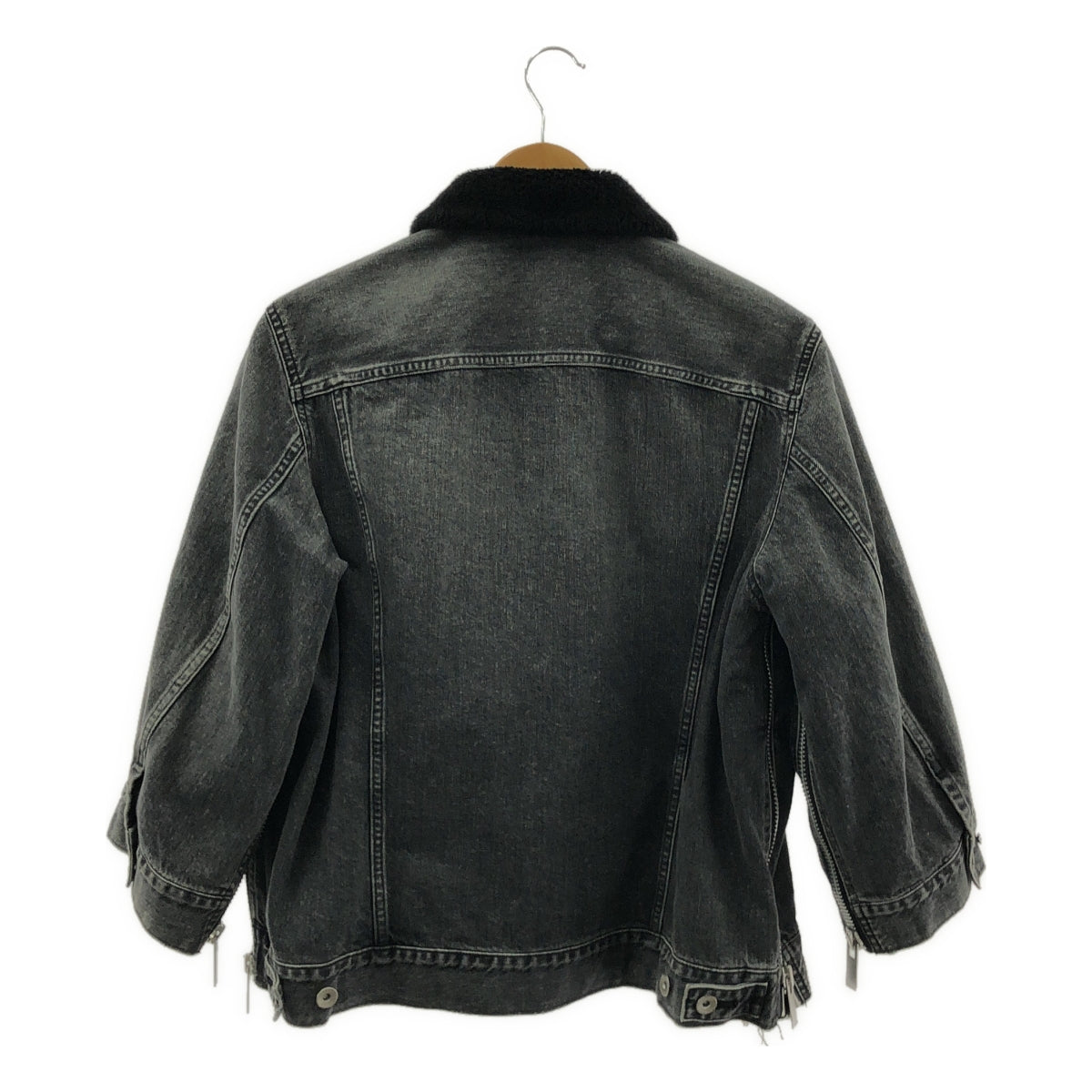 sacai / サカイ | ボアカラー サイドジップスリット ブラックデニム ジャケット | 2 | レディース