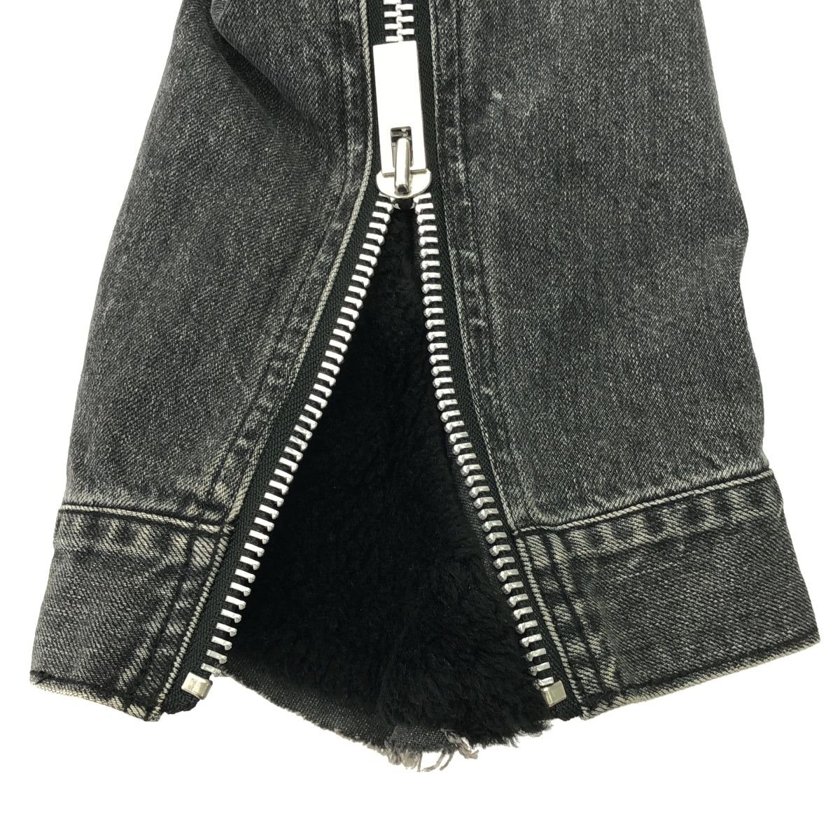 sacai / サカイ | ボアカラー サイドジップスリット ブラックデニム ジャケット | 2 | チャコールグレー | レディース