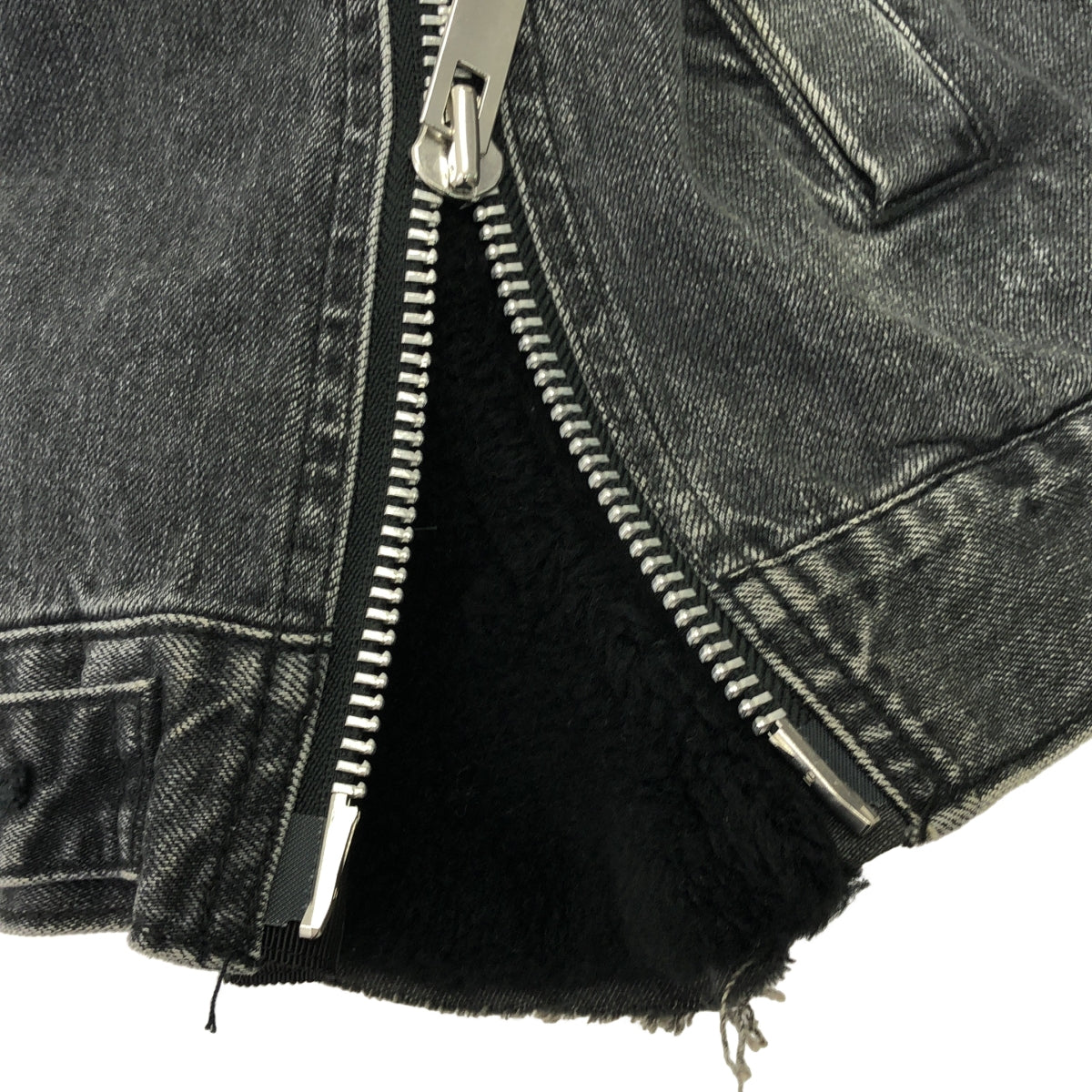 sacai / サカイ | ボアカラー サイドジップスリット ブラックデニム ジャケット | 2 | チャコールグレー | レディース