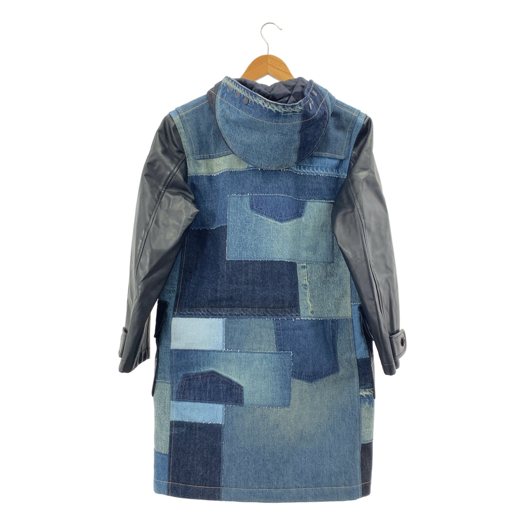 JUNYA WATANABE COMME des GARCONS / ジュンヤワタナベ | 2016AW | パッチワーク デニム レザー切替 キルティング ダッフルコート | S | インディゴ / ブラック | レディース
