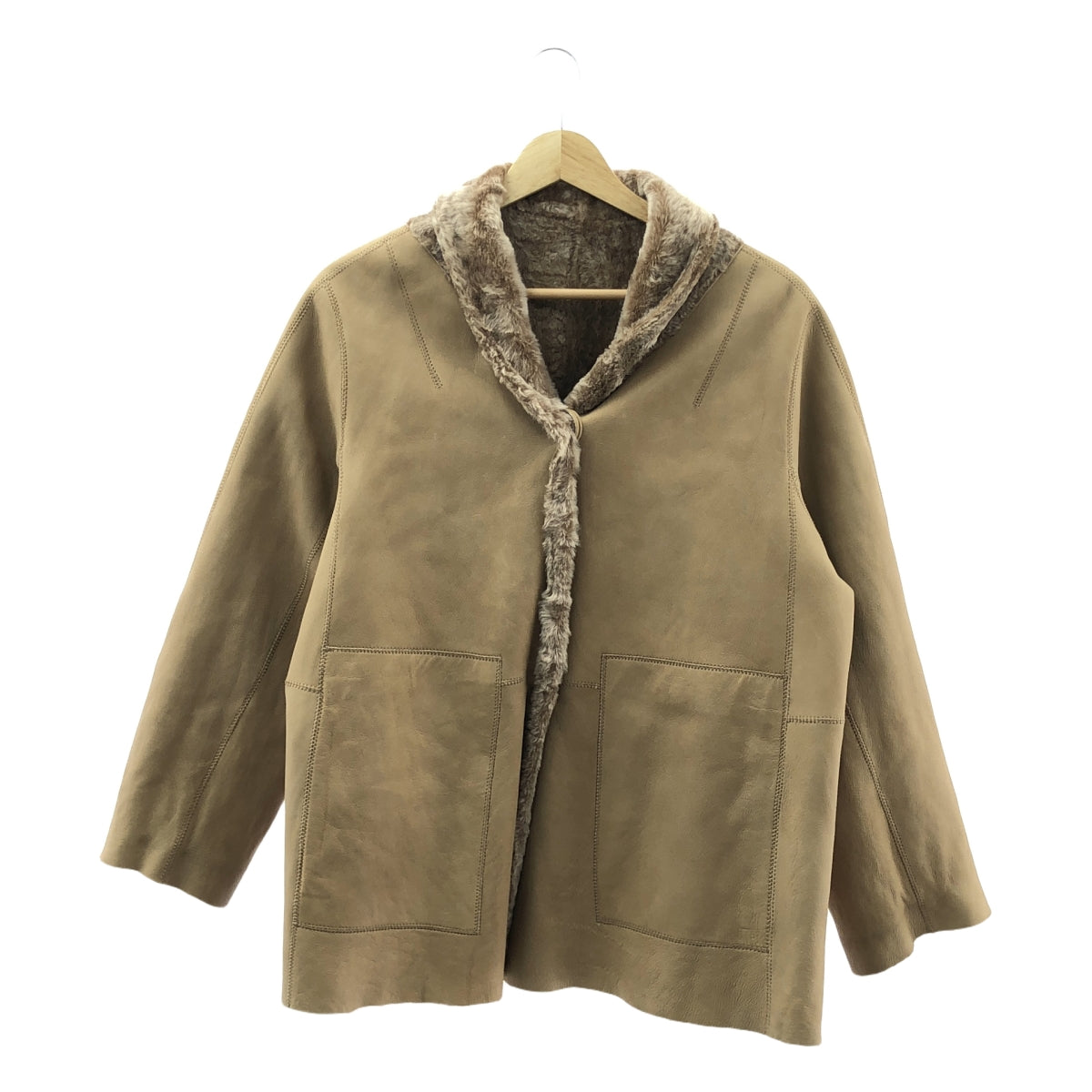 SOFIE D'HOORE 淺棕色雙面羊毛皮草和皮革大衣（34 碼）