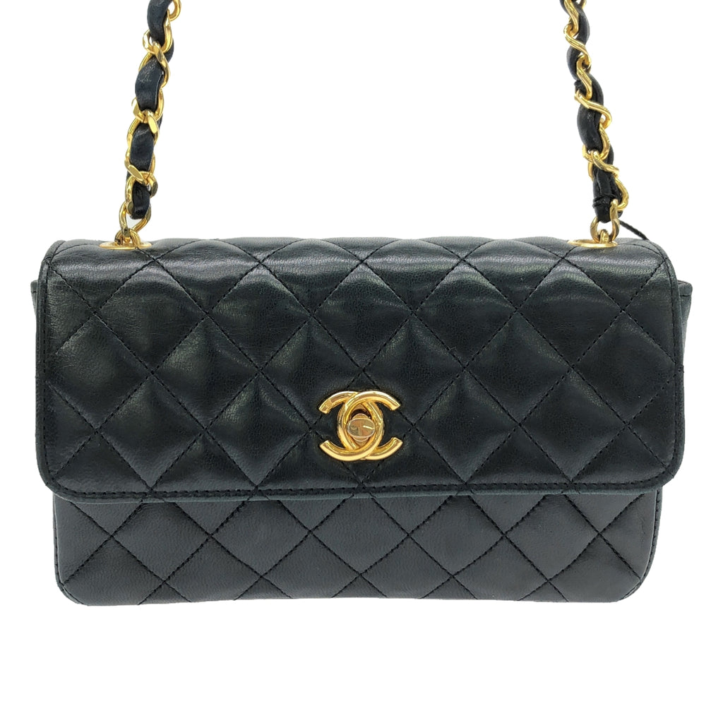 CHANEL / シャネル | レザー ミニ マトラッセ ココマーク ターンロック チェーン ショルダー バッグ | ブラック | レディース