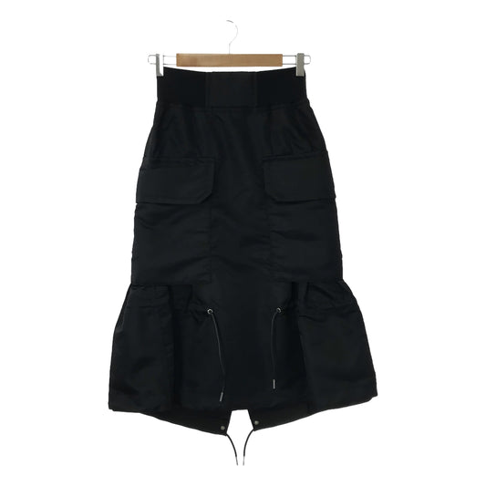 【미품】 sacai / 사카이 | Nylon Twill Skirt 개더 스커트 | 0 | 블랙 | 여성