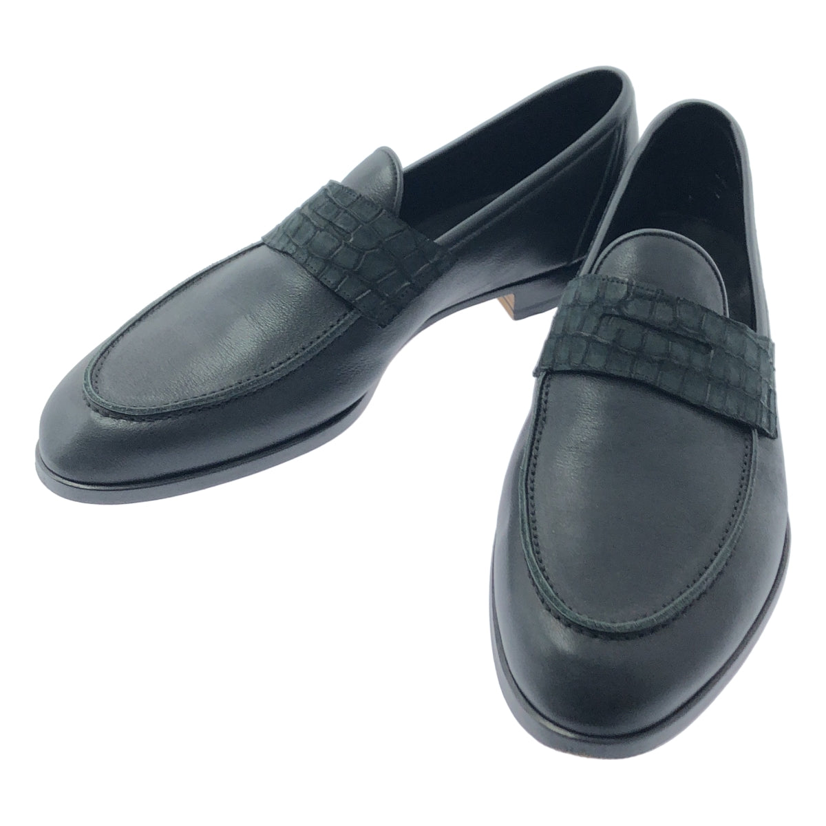 SPIGOLA LEGGERA / スピーゴラレッジェーラ | レザー クロコダイル スリッポン シューズ | 8 1/2 | ブラック | メンズ