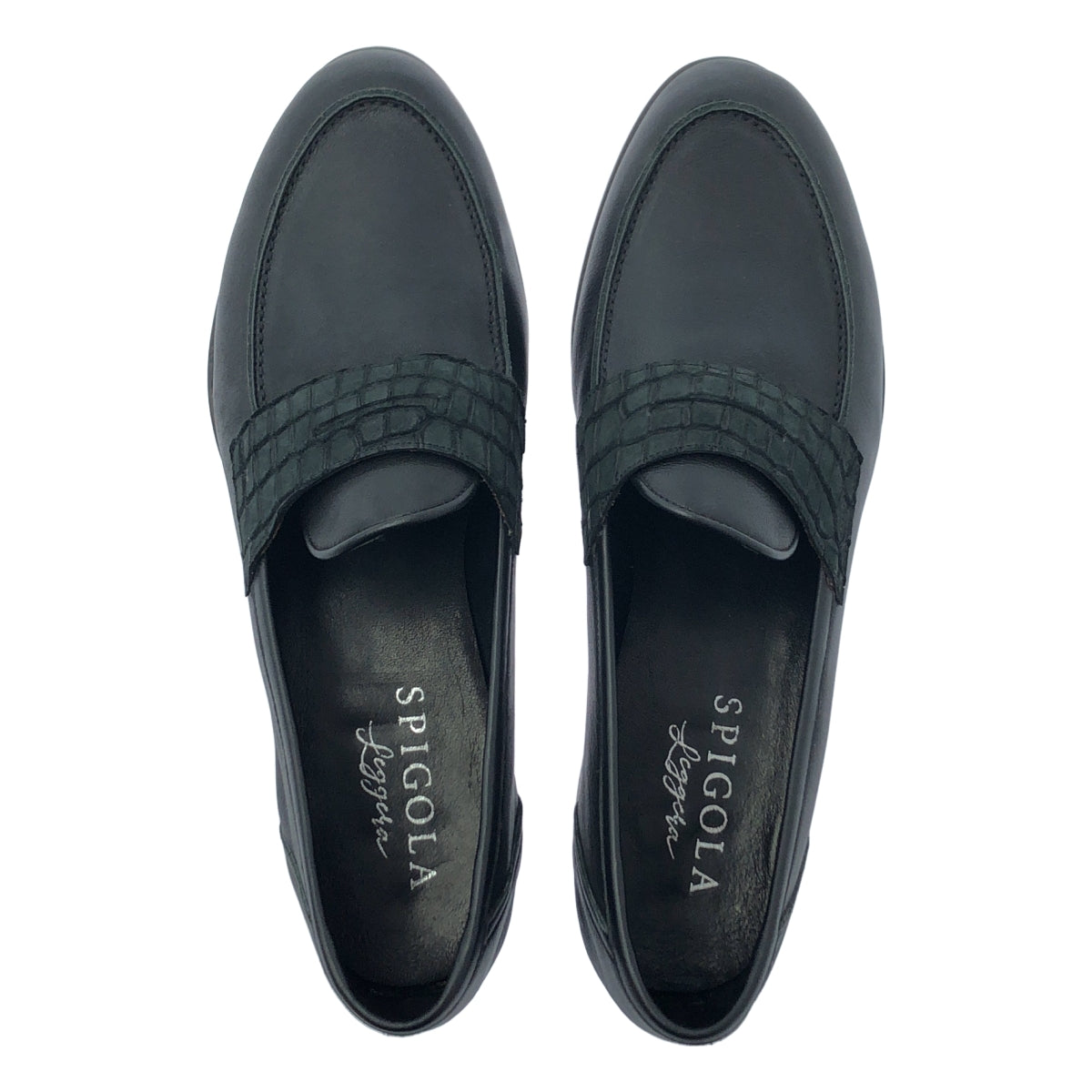 SPIGOLA LEGGERA / スピーゴラレッジェーラ | レザー クロコダイル スリッポン シューズ | 8 1/2 | ブラック | メンズ