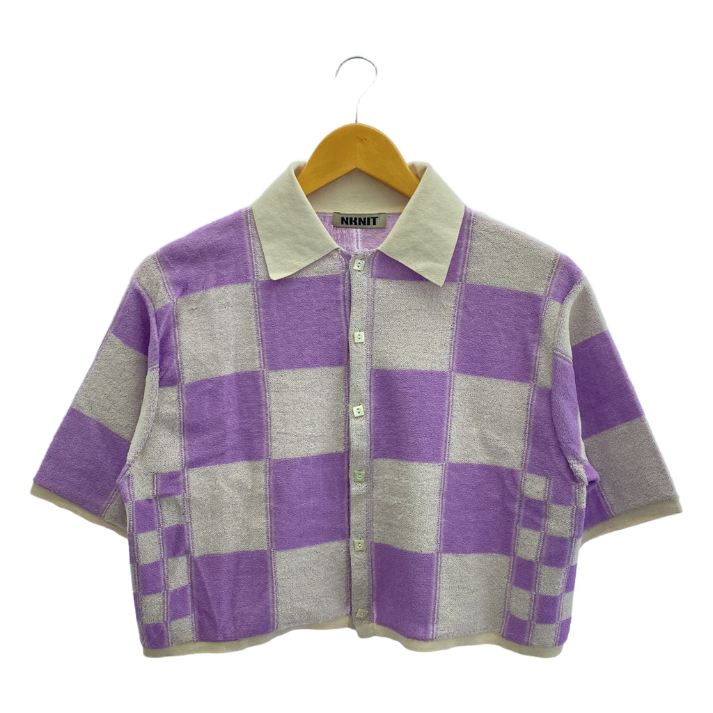 NKNIT / 니트 | 2023SS | short check pattern knit shirt 체크 패턴 니트 셔츠 파일 | 퍼플 / 오프 화이트 | 여성