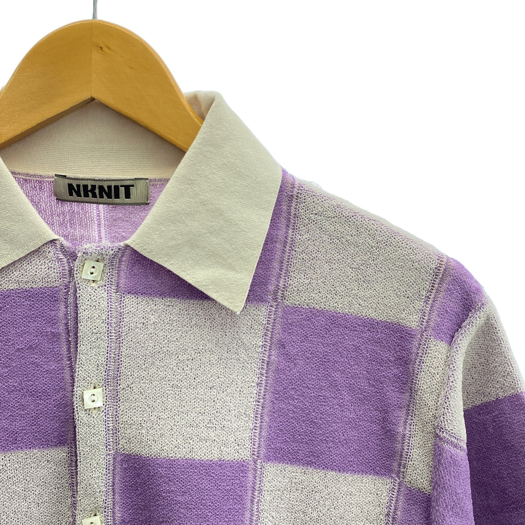 NKNIT / 니트 | 2023SS | short check pattern knit shirt 체크 패턴 니트 셔츠 파일 | 퍼플 / 오프 화이트 | 여성